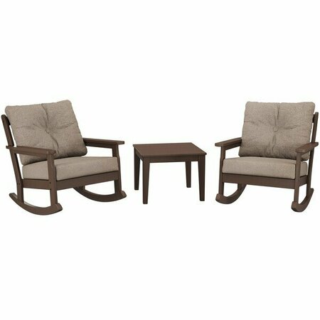 POLYWOOD Vineyard Mahogany / Spiced Burlap Deep Patio Set with Side Table and 2 Rocking Chairs 633PWS39M601
